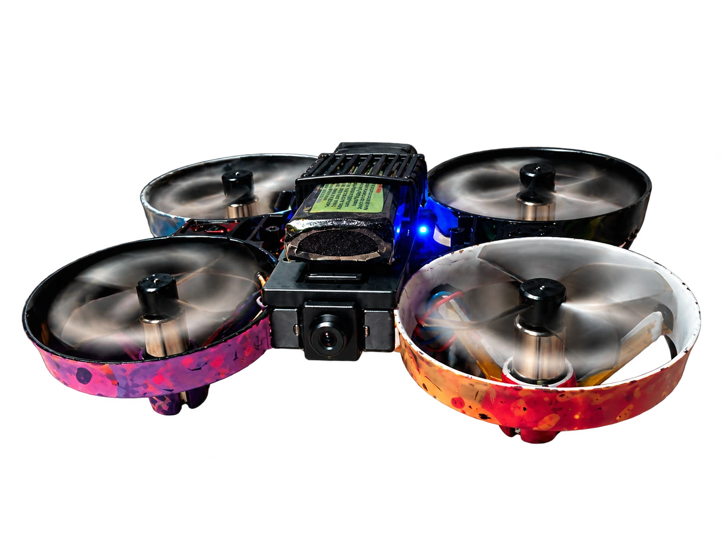 Aersent engineering prototype with four spinning propellers and a forward-facing camera